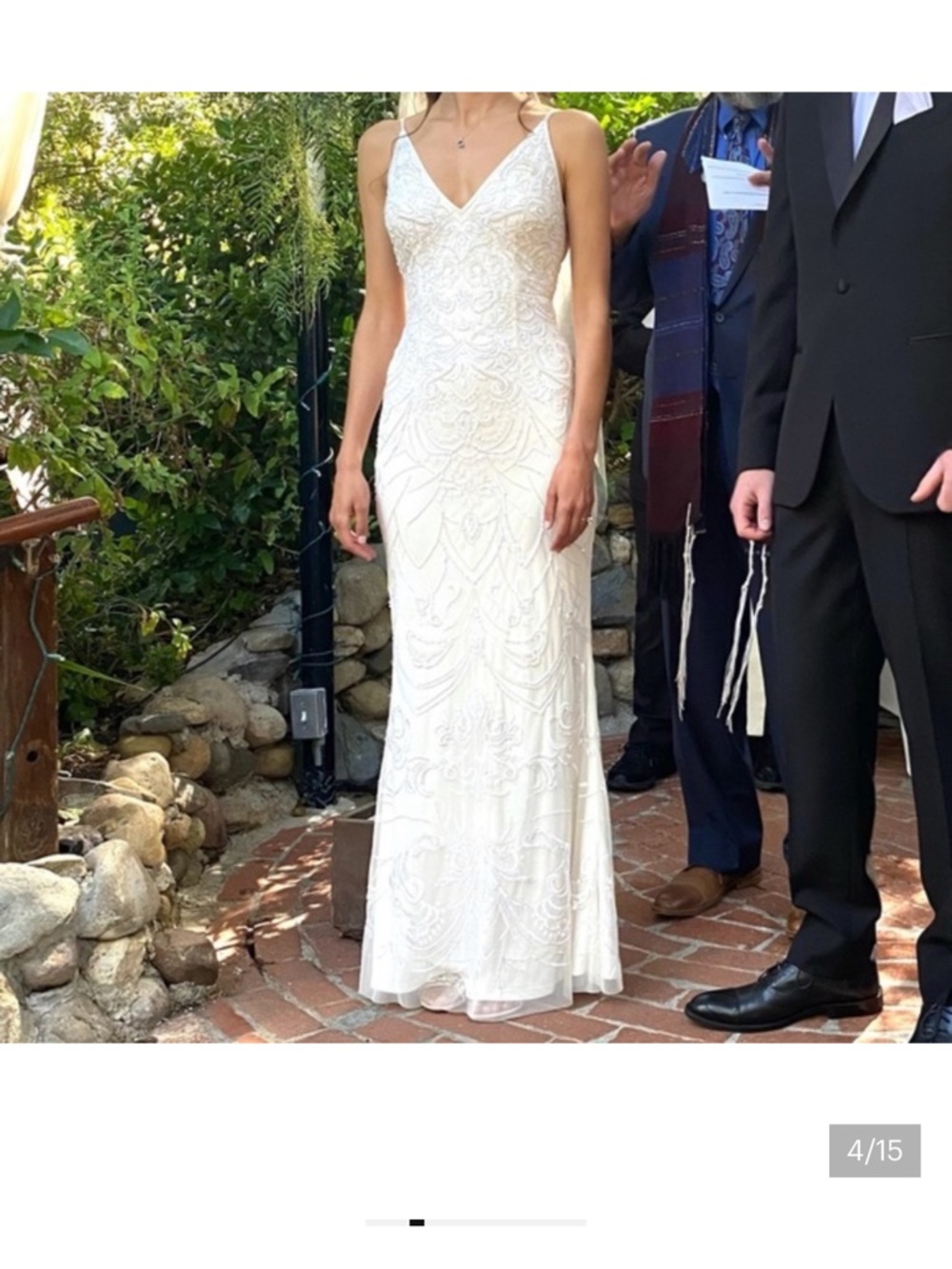 BHLDN The Shaylin Spaghetti Strap V-Neck Lace Evening Gown in Ivory - Picture 8 of 8